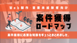 地図を見て歩く男性と案件獲得ロードマップのタイトル