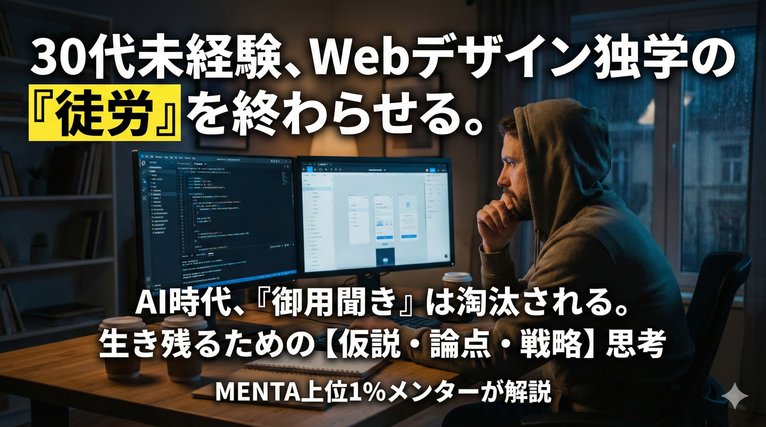 【30代/未経験】スクール卒業後に「案件ゼロ」で終わる人の共通点。〜AI時代に選ばれるWebデザイナーの「仮説・論点・戦略思考」